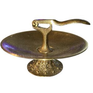 Vtg Brass Nutcracker Bowl Dish On Pedestal Etched Tamar Israel